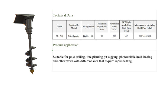 Cfgindustrial NeW M-AG 12" Mini skid steer Hydraulic Auger Attachment | M-AG