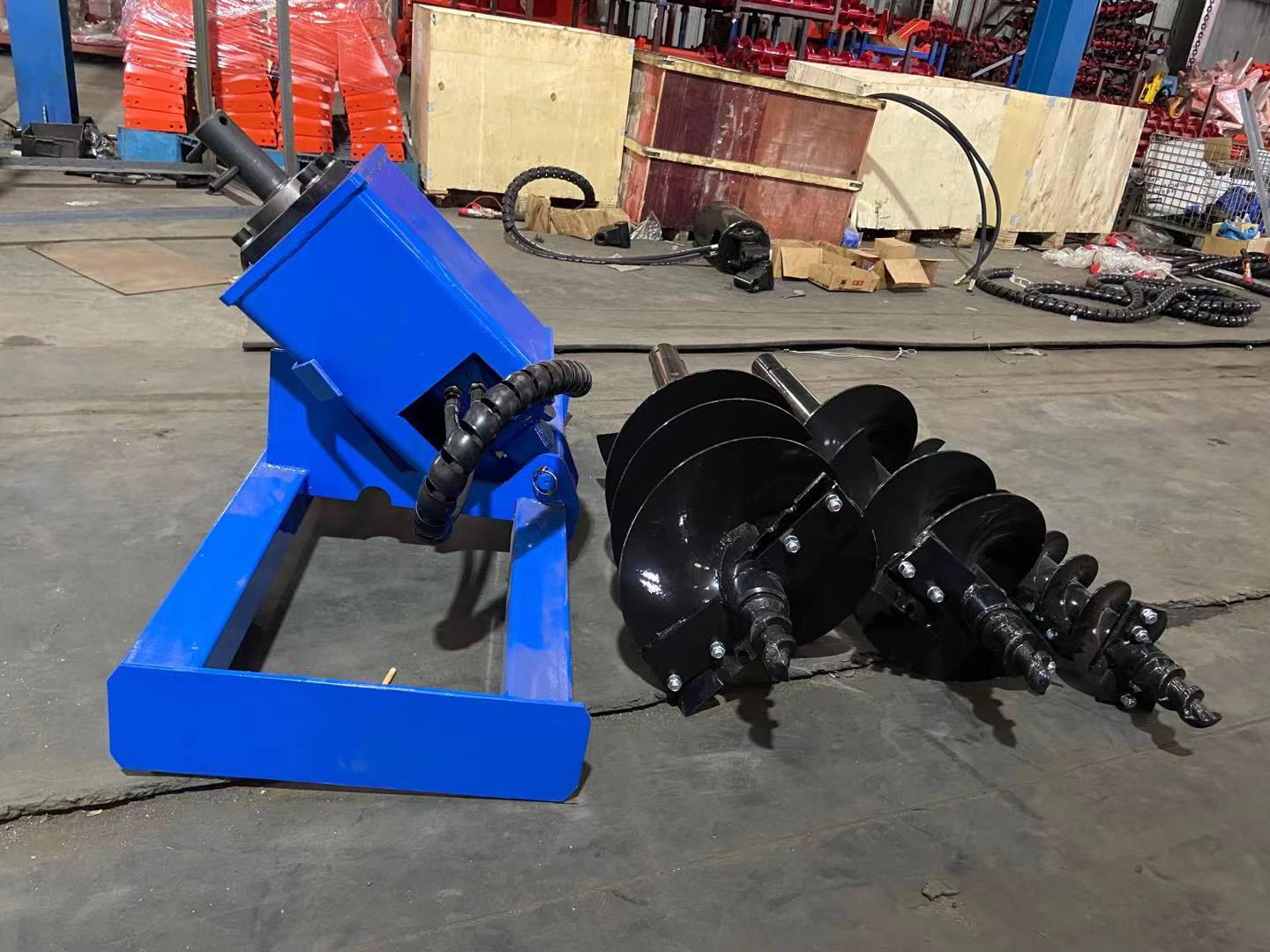 Cfgindustrial Heavy Duty Skid Steer Hydraulic Auger Attachment with 6", 12" & 14" Bits | AGT-SSECAG-Y-BL