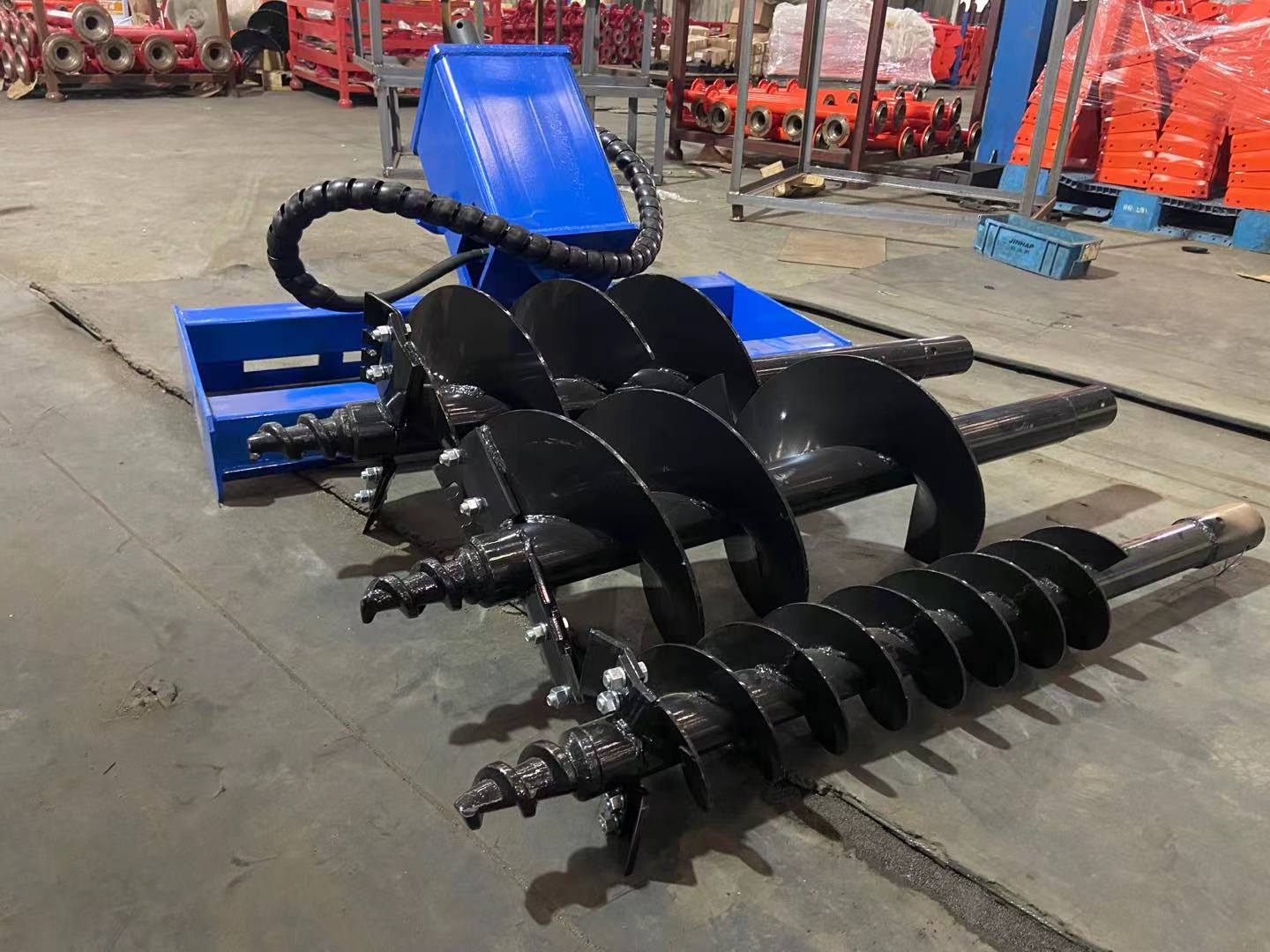 Cfgindustrial Heavy Duty Skid Steer Hydraulic Auger Attachment with 6", 12" & 14" Bits | AGT-SSECAG-Y-BL