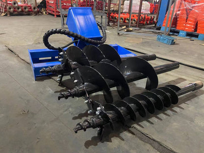 Cfgindustrial Heavy Duty Skid Steer Hydraulic Auger Attachment with 6", 12" & 14" Bits | AGT-SSECAG-Y-BL