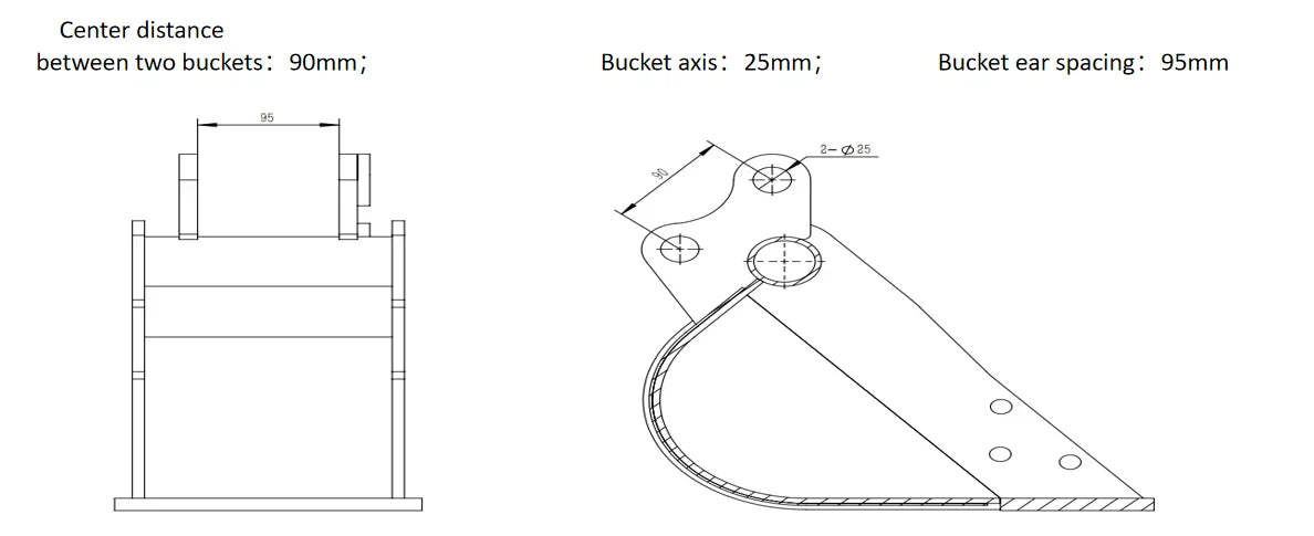 Cfgindustrial 10" Bucket with teeth Digger Attachment for Excavators  | 12EX-WD10