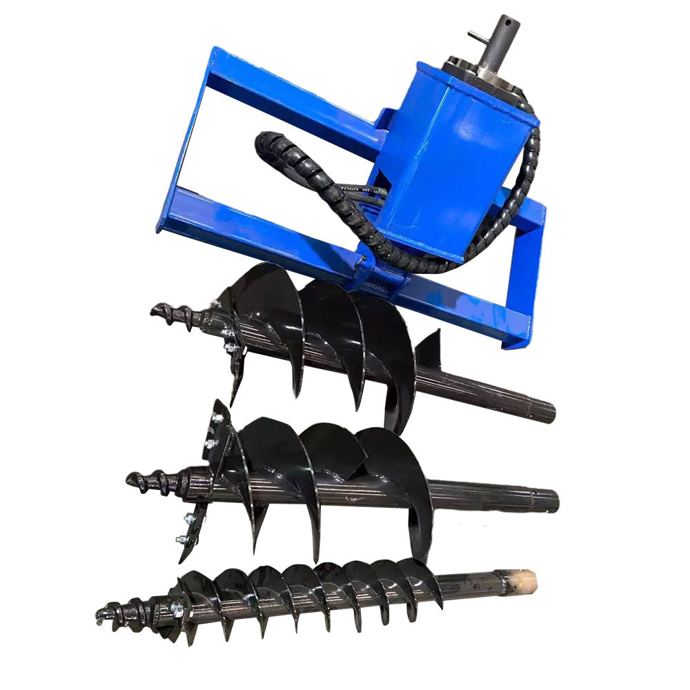 Cfgindustrial Heavy Duty Skid Steer Hydraulic Auger Attachment with 6", 12" & 14" Bits | AGT-SSECAG-Y-BL