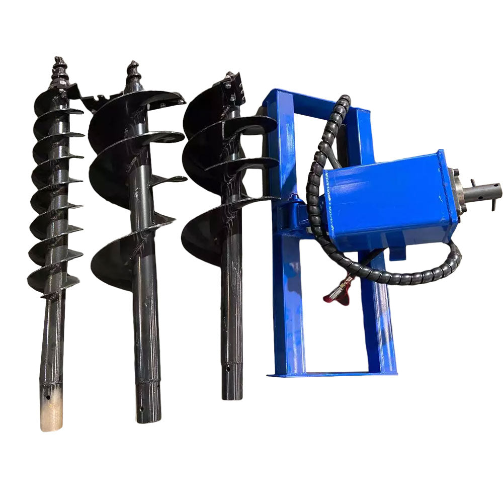 Cfgindustrial Heavy Duty Skid Steer Hydraulic Auger Attachment with 6", 12" & 14" Bits | AGT-SSECAG-Y-BL