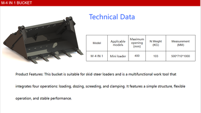 Cfgindustrial 43" 4-in-1 Combo Bucket Mini Skid Steer | M-4IN1BUCKET