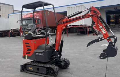 Cfgindustrial 1 Ton Upgraded Mini Excavator with Pilot Control, Side Swing Boom & Hydraulic Thumb | DM12X-C