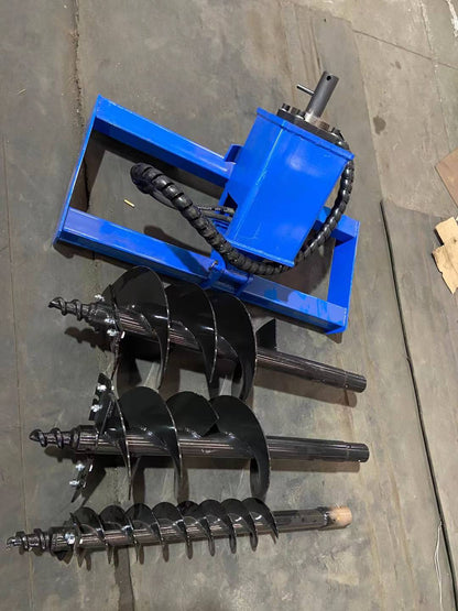 Cfgindustrial Heavy Duty Skid Steer Hydraulic Auger Attachment with 6", 12" & 14" Bits | AGT-SSECAG-Y-BL