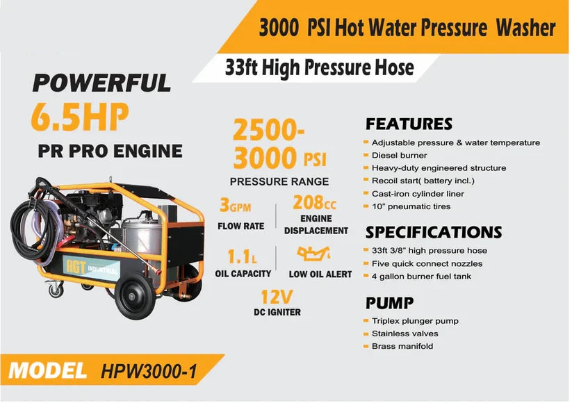 Cfgindustrial 3000 PSI Hot Water Pressure Washer | HPW3000-1