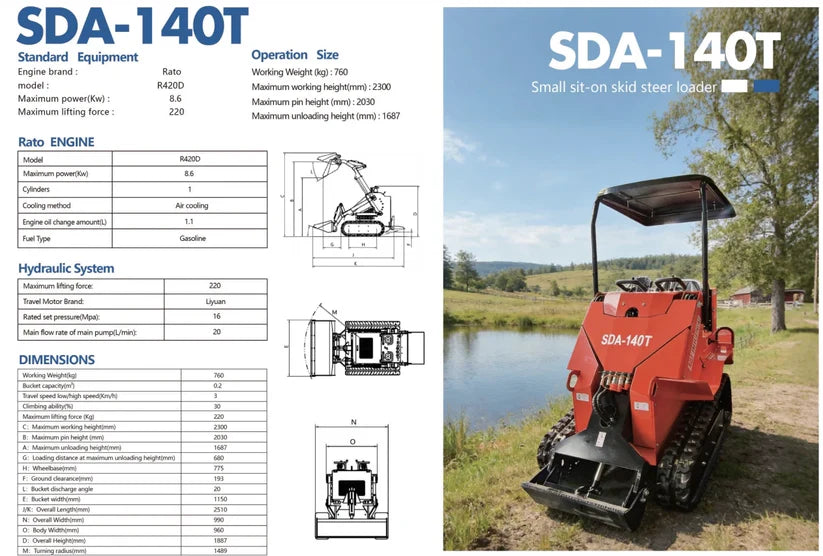 Cfgindustrial 0.8 Ton Tracked Mini Skid Steer with Rato R420D Engine | SDA-140T