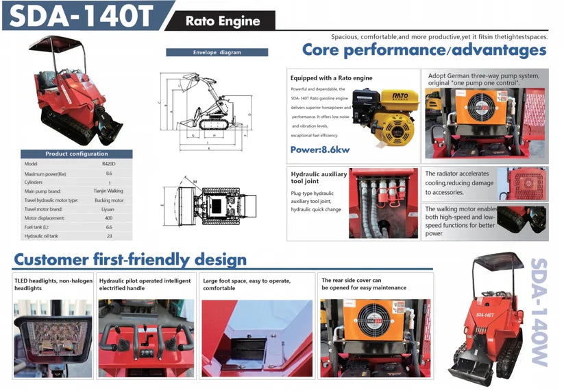 Cfgindustrial 0.8 Ton Tracked Mini Skid Steer with Rato R420D Engine | SDA-140T