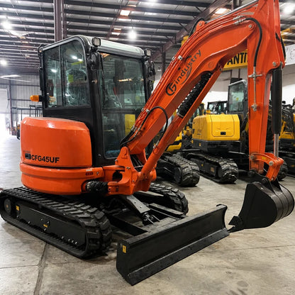 3.8 Ton Mini Excavator w/ Kubota D1703 24.4 HP Engine, 122.8" Dig Depth, A/C Cab, Hydraulic Thumb, 4-Way Dozer Blade & Quick Coupler | CFG-45UF