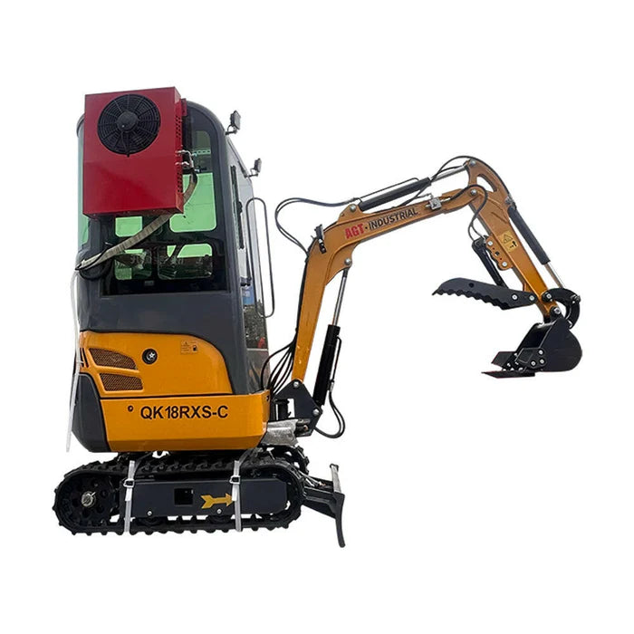 Cfgindustrial 1 Ton Mini Excavator with Rato Engine w/ Air Conditioning & Enclosed Cab & Side Swing & Hydraulic Thumb | AGT-KH18-C / AGT-QK18RXS-C