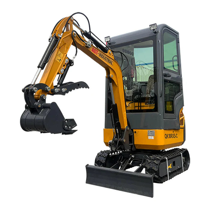 Cfgindustrial 1 Ton Mini Excavator with Rato Engine w/ Air Conditioning & Enclosed Cab & Side Swing & Hydraulic Thumb | AGT-KH18-C / AGT-QK18RXS-C