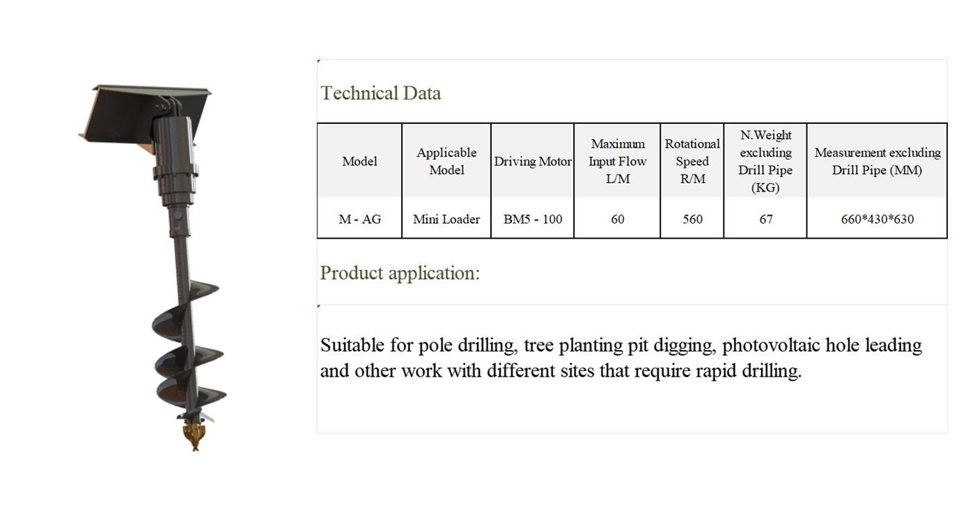 Cfgindustrial NeW M-AG 12" Mini skid steer Hydraulic Auger Attachment | M-AG