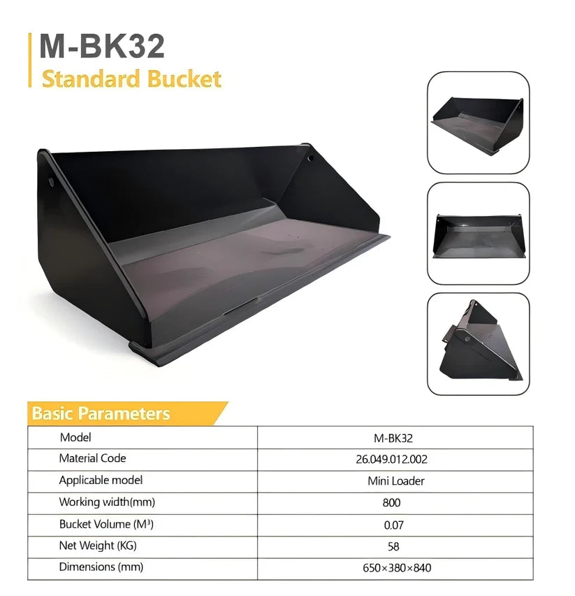 Cfgindustrial 32" Toothless Bucket for Mini Skid Steer Loader | AGT-M-BK32