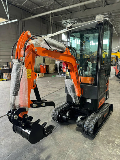 Cfgindustrial 1 Ton Mini Excavator with R420D Gasoline Engine w/ Enclosed Cab | QH13R
