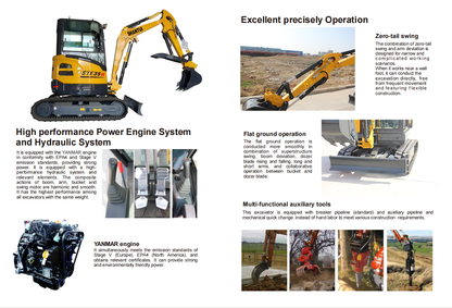 Cfgindustrial 2.8 Ton Yanmar Diesel Engine Mini Excavator with Hydraulic Thumb | CFG-STE35SR