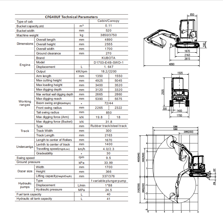 Cfgindustrial 4 Ton Mini Excavator with Kubota D1703 Engine with Hydraulic Thumb | CFG-40UF